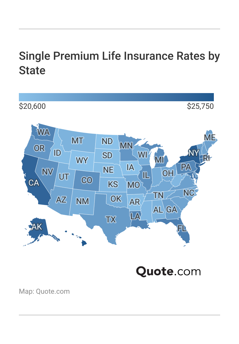 Single Premium Life Insurance Rates by State