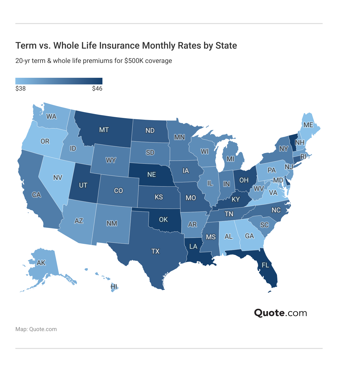 Term vs. Whole Life Insurance Monthly Rates by State